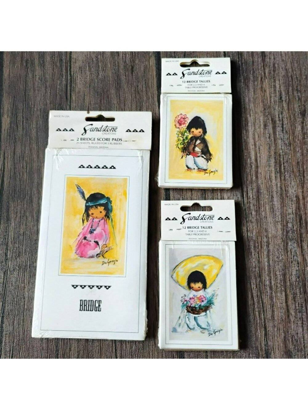 Vintage 70s Ted DeGrazia Bridge Cards Set of 3, Score Pad & Tallies, Southwest